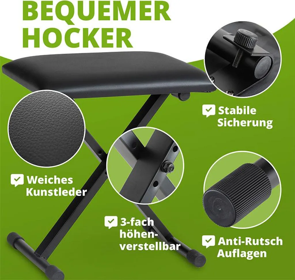 Support clavier et banc Cantabile noir modulable avec assise confort - 4