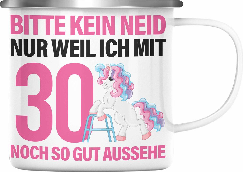 Trendation - 18. Geburtstag Emaille Tasse Geschenk Mädchen Geschenkidee Lustig Spruch 18 Geschenke Geschenkideen zum 18 Bday 18er Tochter (Silber)