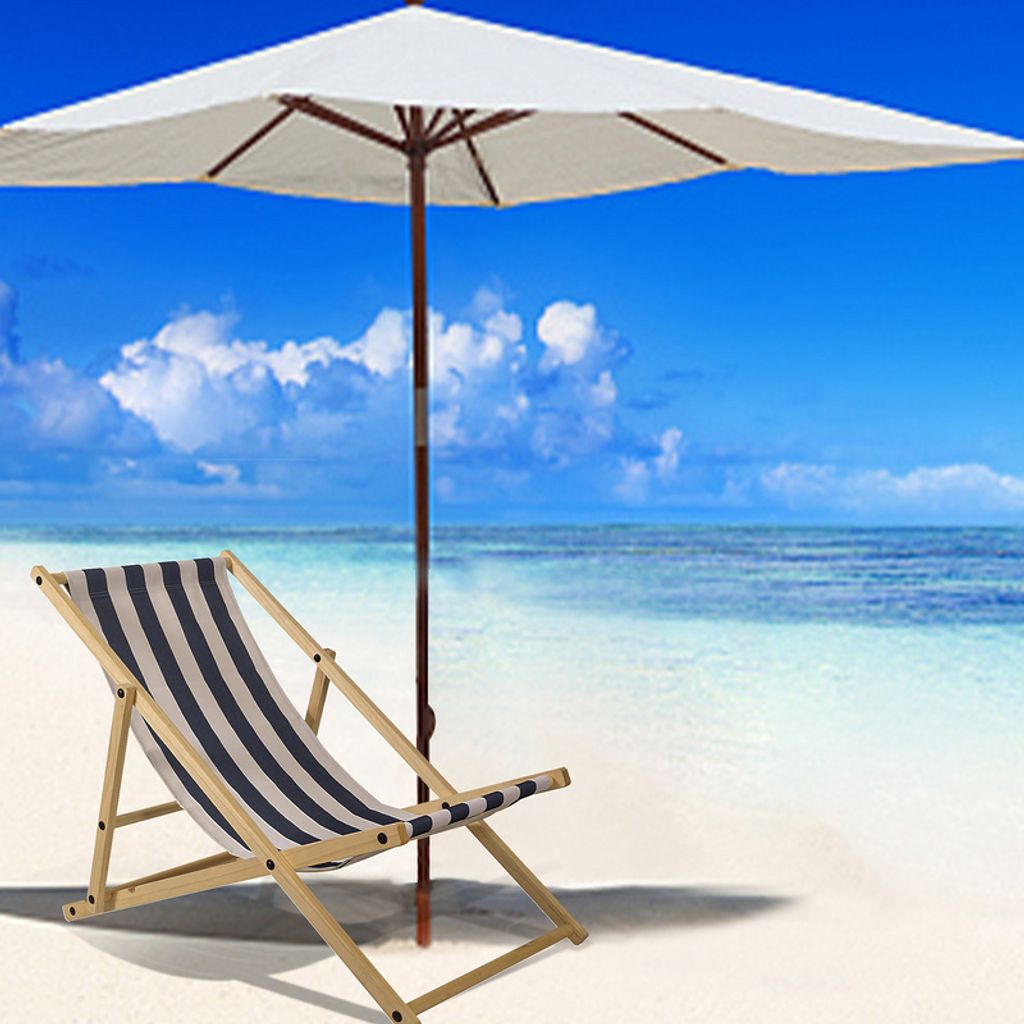 Liegestuhl Relaxliege Sonnenstuhl 120kg Chair Liege Gemühtlicher Klappbar Holz Blau weiß
