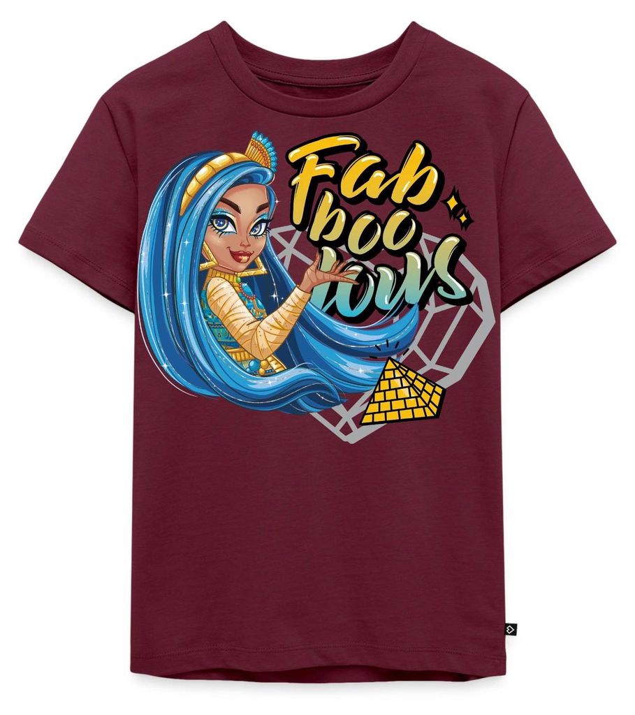 Spreadshirt Monster High Cleo De Nile Fab-Boo-Lous Kinder Premium T-Shirt, 110/116 (4 Jahre), Burgunderrot
