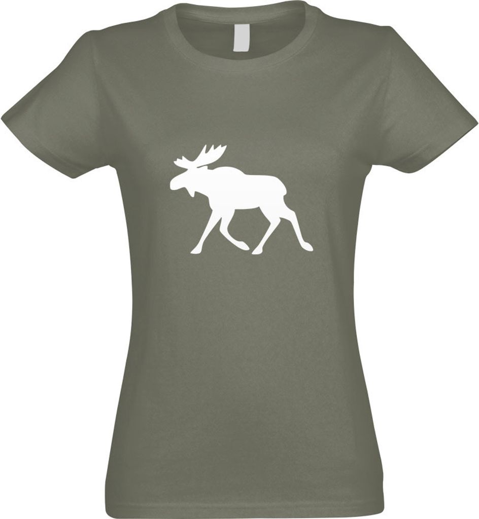 Kiwistar - T-Shirt tailliert - Damen - Olive - Elch - Schweden - mit Motiv Bedruckt - Funshirt Design - Sport - Freizeit - Damen - XL