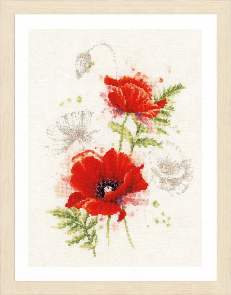 Kit DIY Broderie Coquelicots pour Décoration Murale Lanarte 23x31 cm