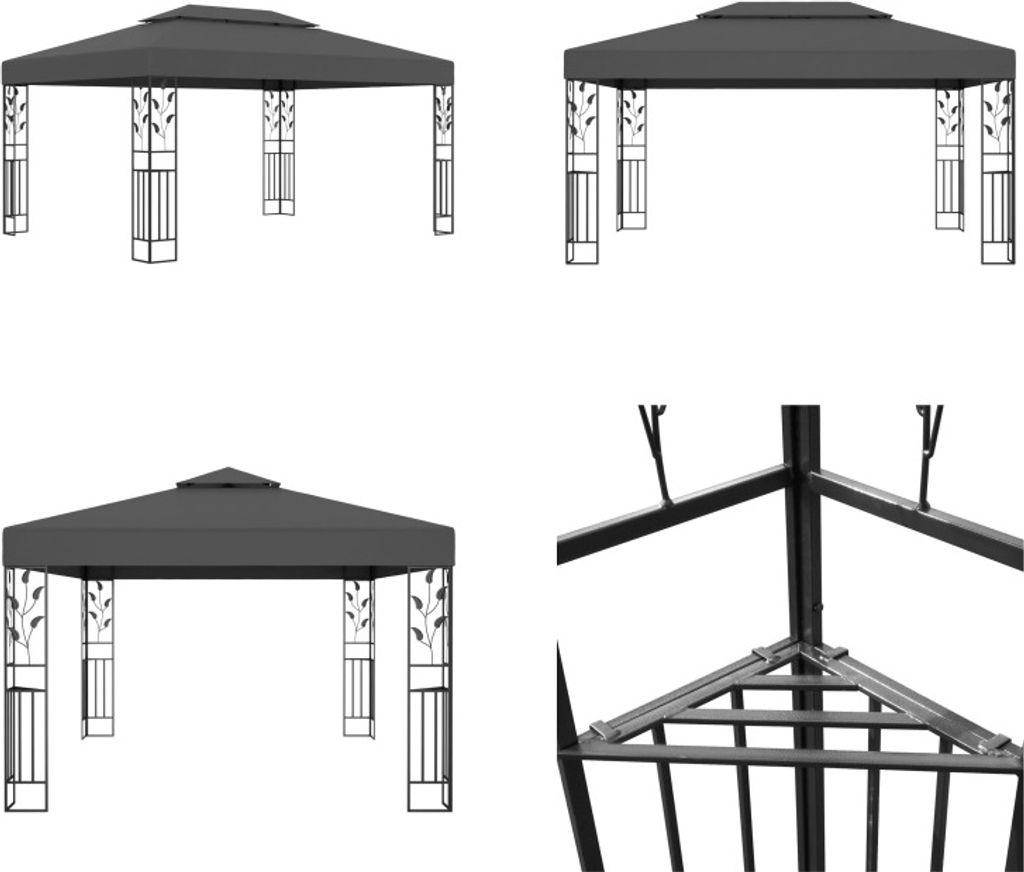 vidaXL Pavillon mit Doppeldach 3x4 m Anthrazit - Gartenpavillon - Gartenpavillons - Pavillon - Pavillons