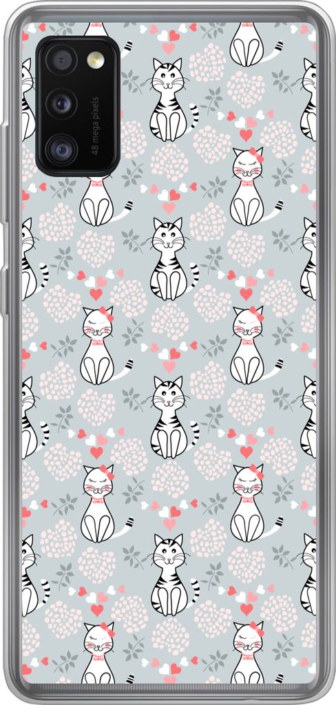 MuchoWow Handyhülle Schutzhülle Hülle für Telefoonhoesje Samsung Galaxy A41 Muster - Katze - Herz - Mädchen - Kinder - Mädchen Silikon Soft...