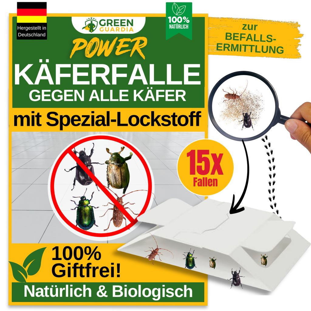 Käfer Falle mit Spezial-Lockstoff – 15x Fallen – Sicher & giftfrei Käfer bekämpfen, Käferfallen Wohnung & Küche, Alternativ zu Pheromonfal...