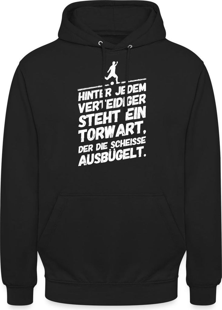 Spreadshirt Hinter Jedem Verteidiger Steht Ein Torwart Fußball Uni Hoodie, XXL, Schwarz