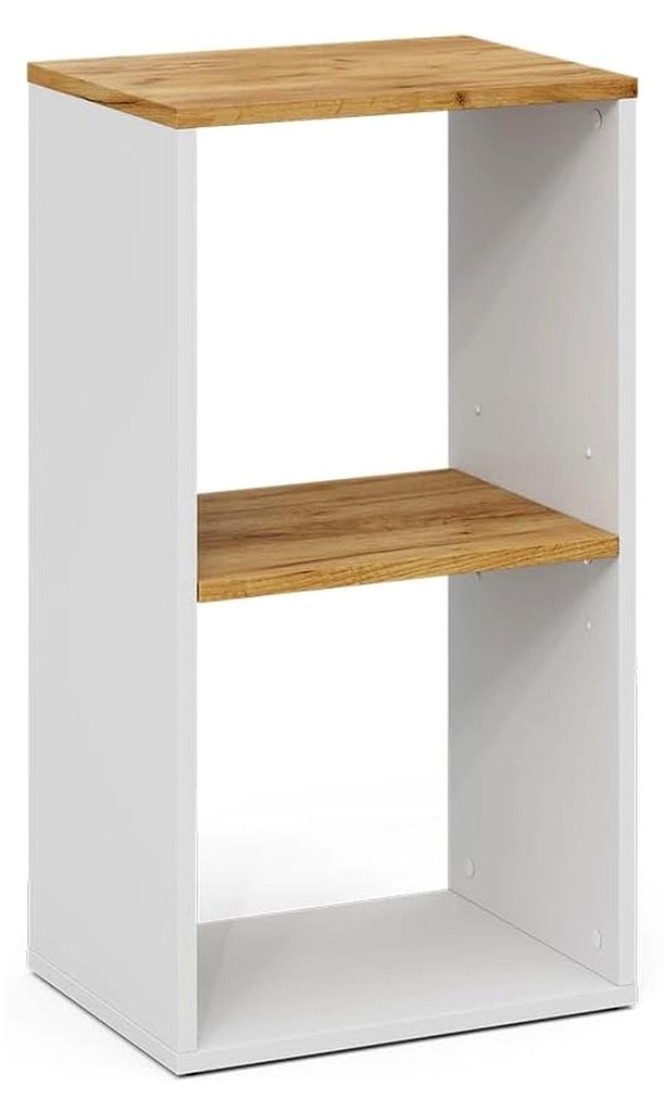 Bücherregal Tomy, Weiß/Goldkraft Eiche, 40 x 74 cm mit 2 offenen Fächern