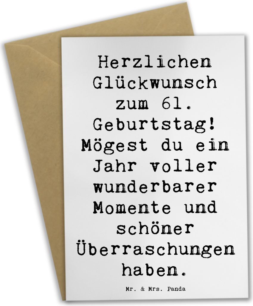 Mr. & Mrs. Panda Klappkarte Spruch 61. Geburtstag Glückwünsche - Weiß - Geschenk, weihnachtskarten, unvergesslich, Meilenstein, Herzenswärme, G...