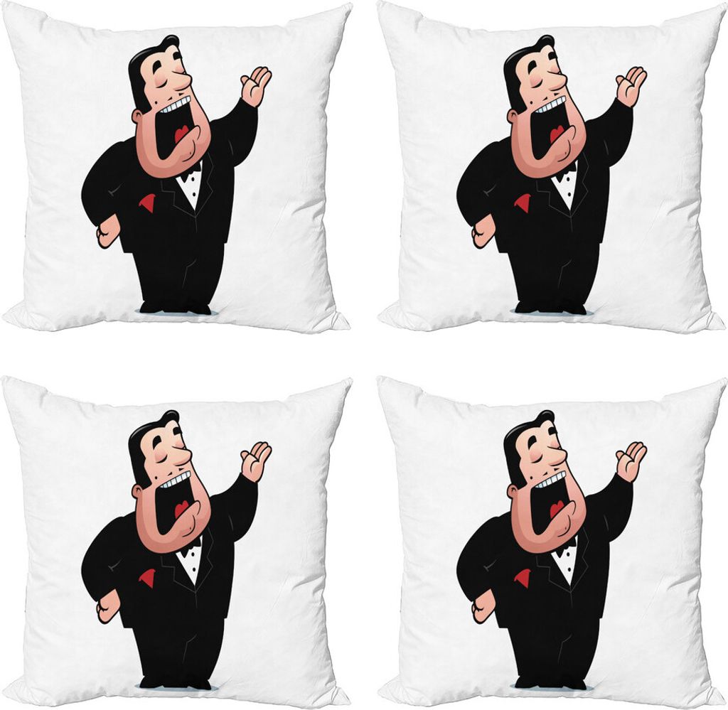 ABAKUHAUS Oper Kissenbezug Set (4 Stück), Cartoon Singer Mann in Smokin, Moderner Doppelseitiger Digitaldruck, 45 cm x 45 cm, schwarz Vermilion