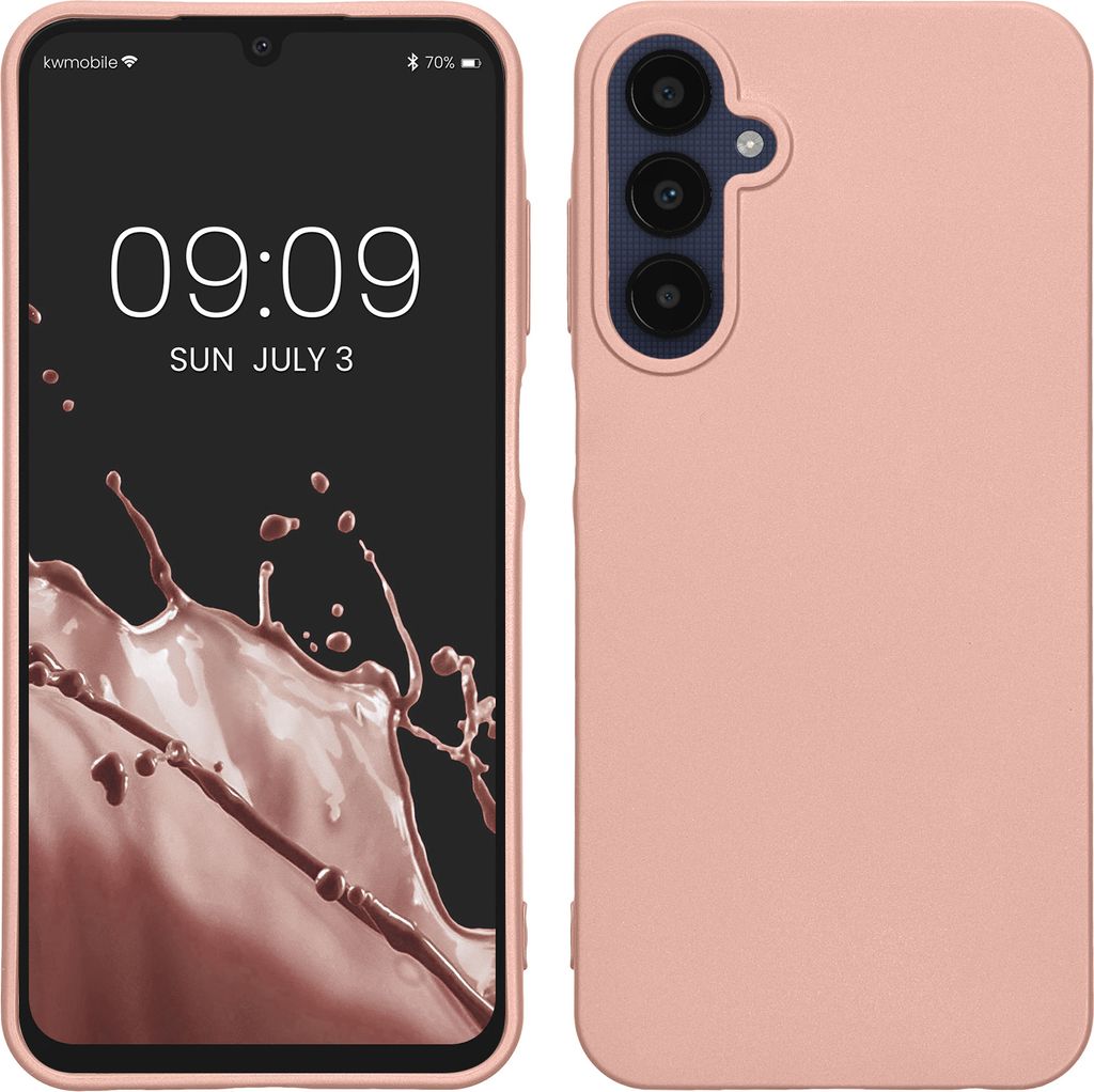 kwmobile Case kompatibel mit Samsung Galaxy A25 Hülle - Schutzhülle aus Silikon metallisch schimmernd - Handyhülle Metallic Rosegold