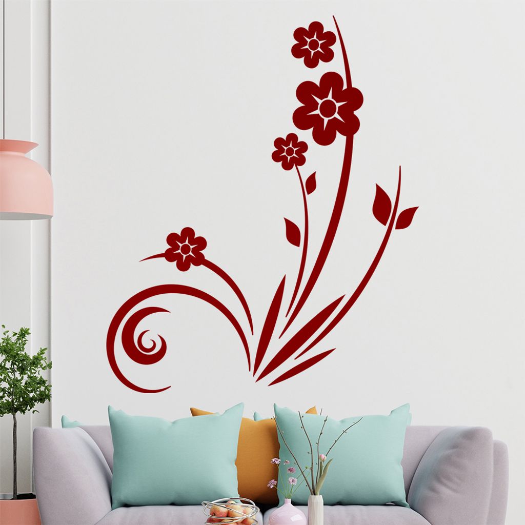 Pflanze mit Blüten - Blumen Wandtattoo in 6 Größen - Wandaufkleber Wall Sticker - Dekoration, Küche, Wohnzimmer, Schlafzimmer, Badezimmer