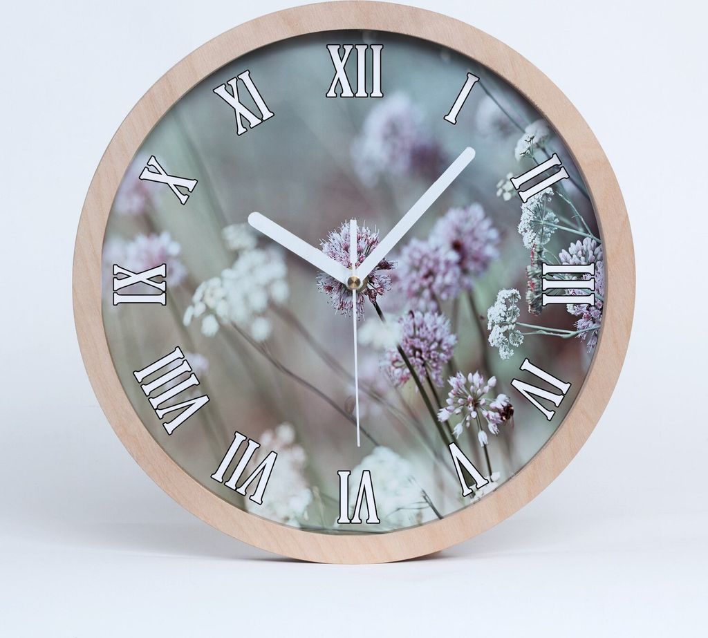 Holzuhr 25fi cm wanduhr - weiße Spitzen - wilde Blumen