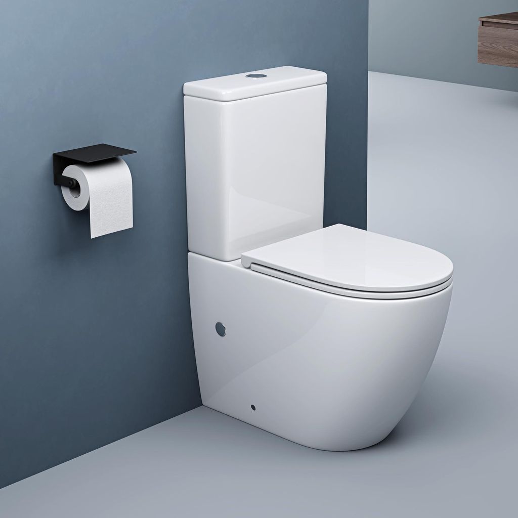 doporro Spülrandlose Stand-WC mit Spülkasten komplett inkl. Softclose Absenkautomatik 36x63x82cm Toilette weiß Stand179T