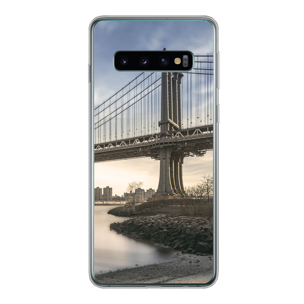 MuchoWow Handyhülle Schutzhülle Hülle für Samsung Galaxy S10 New York - Fluss - Brücke Silikon Softcase Handy Hülle - Handytasche
