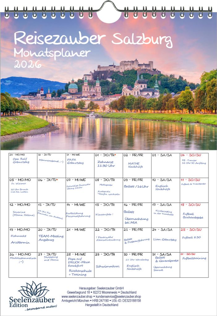Reisezauber Salzburg Planer DIN A4 Kalender für 2026 Österreich Urlaub Berge - Seelenzauber