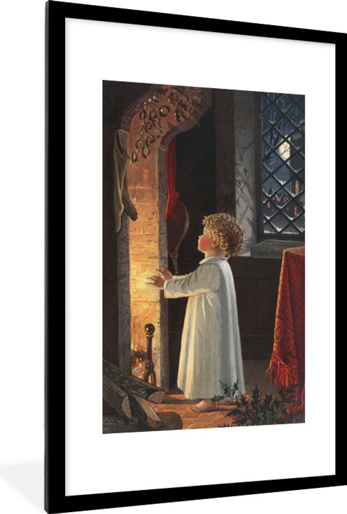 MuchoWow Gerahmtes Poster Kunst - Weihnachten - Kind 60x90 cm - Poster mit Schwarzem Bilderrahmen Wandposter Rahmen Foto Bilder - Dekoration - Wa...