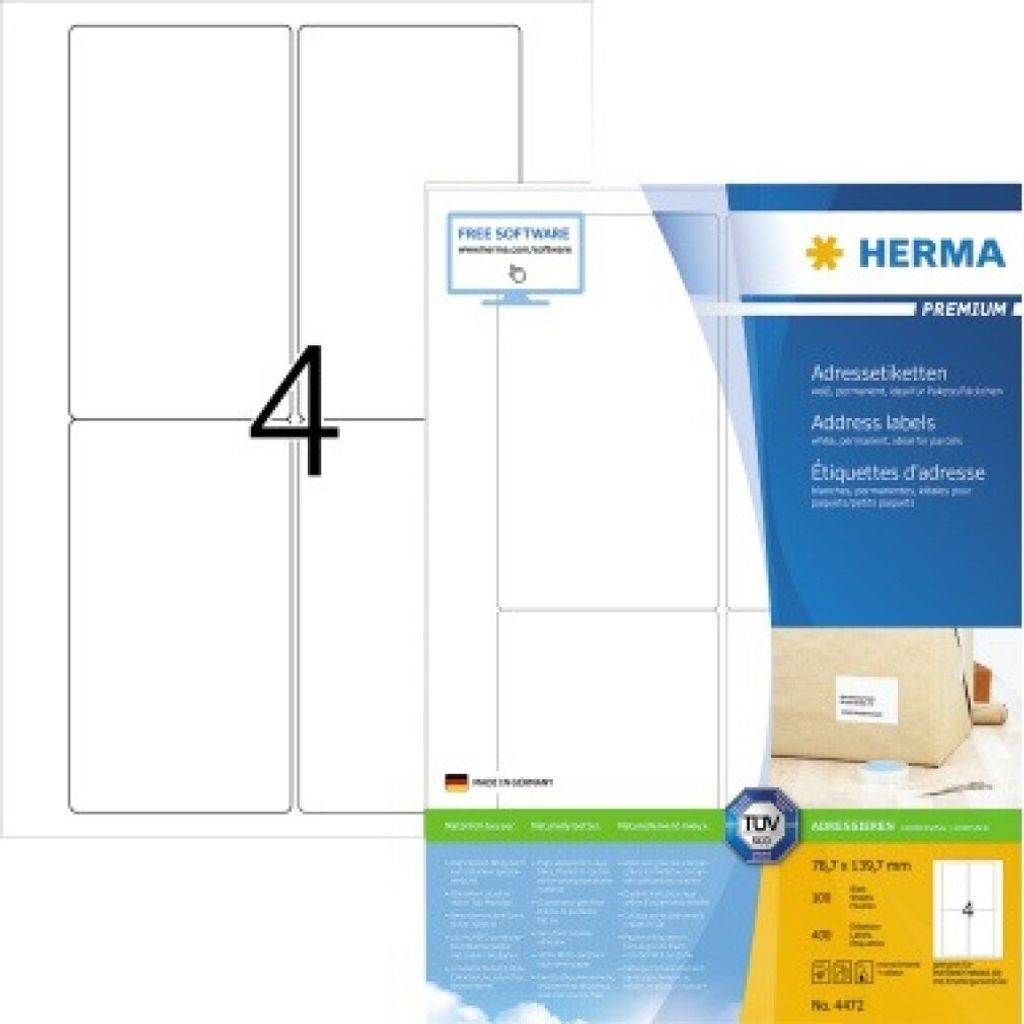 HERMA Universal Etiketten PREMIUM 78,7 x 139,7 mm weiß 400 Etiketten