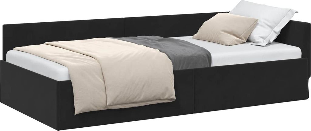 "2026 MODERNE" EckBettgestell Einzelbett - Gästezimmer - Schwarz 80 cm x 200 cm Polyester und Sperrholz - Polsterbett Klassische Betten CC3966868