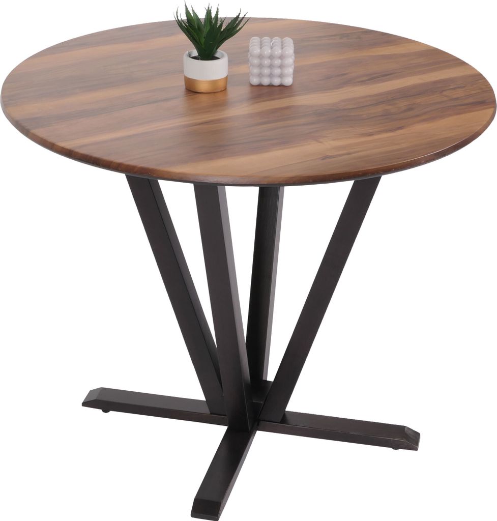 Bistrotisch MCW-M56, Tisch Esstisch, Massiv-Holz HPL Laminat Melamin Ø92cm, Sheesham Holz-Optik, dunkles Gestell