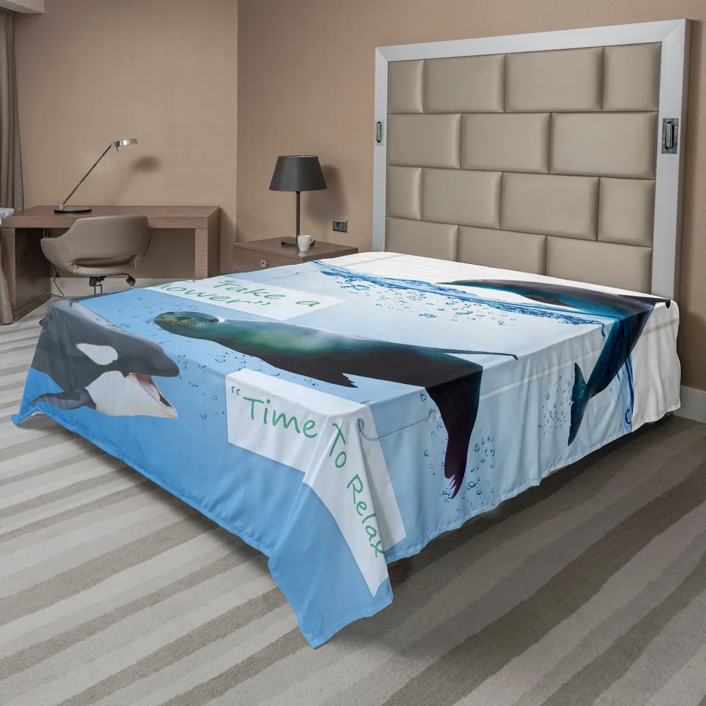 Drap de dessus décoratif monde marin 275x260 cm pour lit double king size