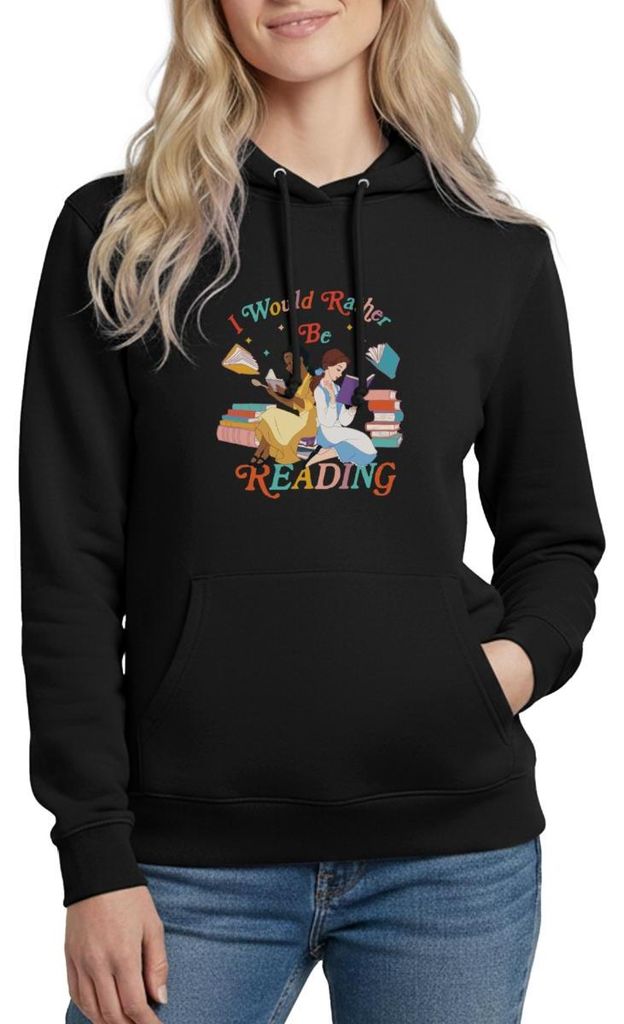 Prinzessin Tiana & Belle I Would Rather Be Reading Damen Hoodie, S, Schwarz