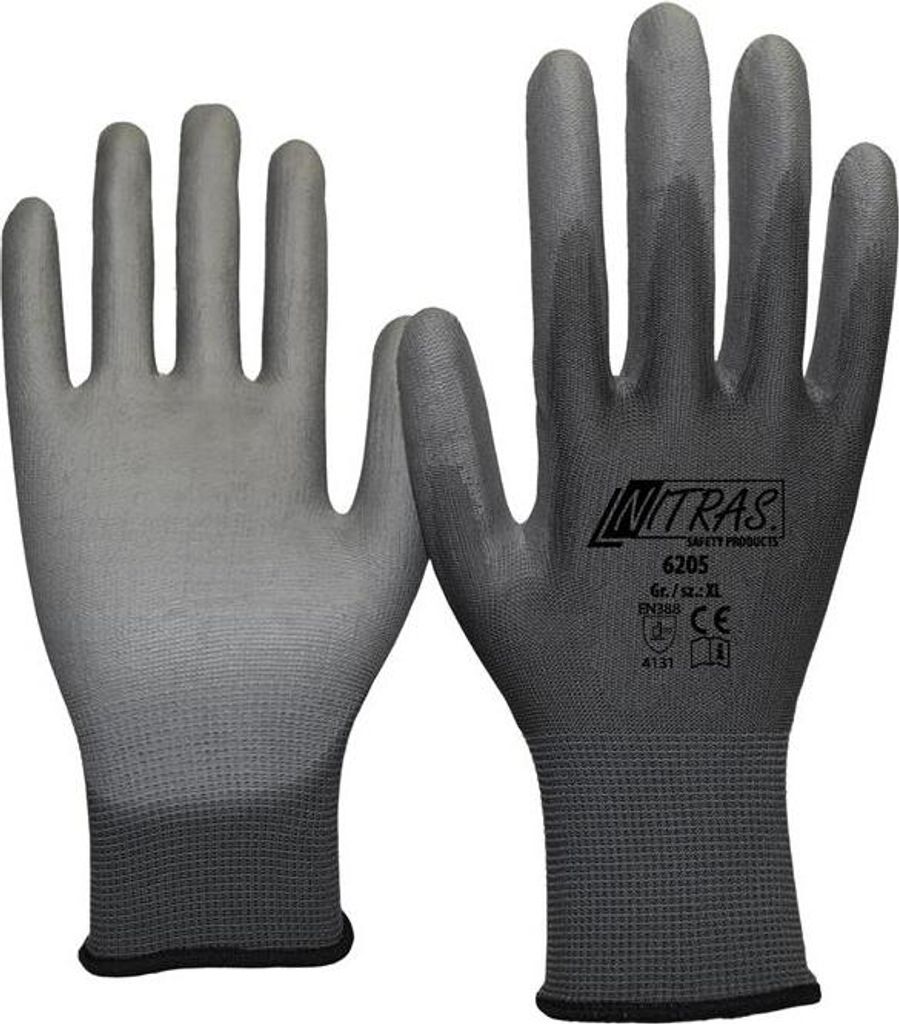 Nitras Schutzhandschuh Größe XL Nylon grau beschichtet