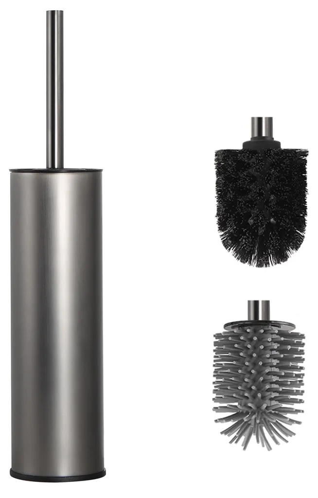 Set brosse de toilette grise en métal et silicone pour un nettoyage WC