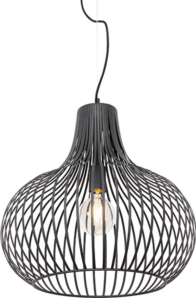 QAZQA - Moderne Hängelampe I Pendellampe I Pendelleuchte schwarz 48 cm - Sapphira I Wohnzimmer I Schlafzimmer - Aluminium Rund - LED geeignet E27