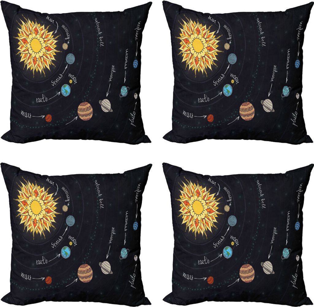 ABAKUHAUS Galaxy Mandala Kissenbezug Set (4 Stück), Sonnensystem, Moderner Doppelseitiger Digitaldruck, 40 cm x 40 cm, Mehrfarbig