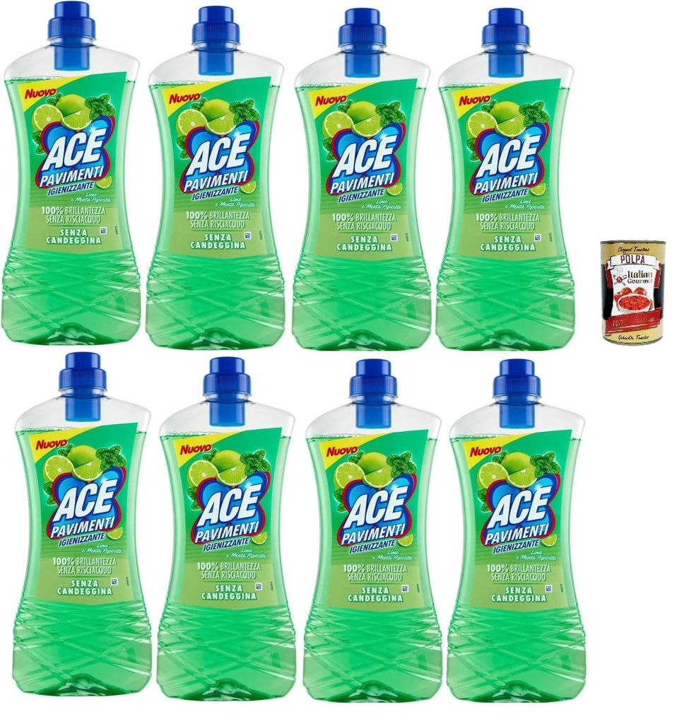ACE Pavimenti Bodenreiniger Hygiene - Limette und Pfefferminze, ohne Bleichmittel - reinigt gründlich und bringt Böden zum Glänzen 8x 1Lt + Ital...