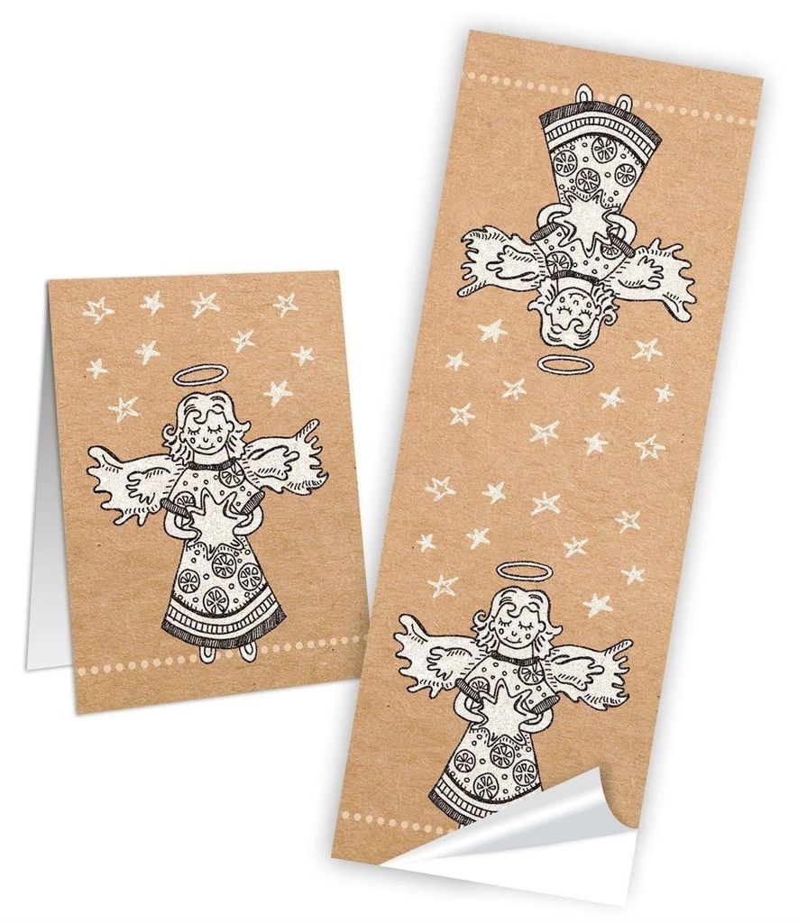 Engel Weihnachtsaufkleber mit Sternen 5 x 14,8 cm natur 10 Stück25 Stück