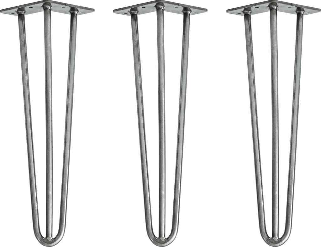 Natural Goods Berlin HAIRPIN Legs, Haarnadelbeine, Möbelfüße, Tischbeine, Industrial Silber, 40 cm, 3 Streben, 3 Stück