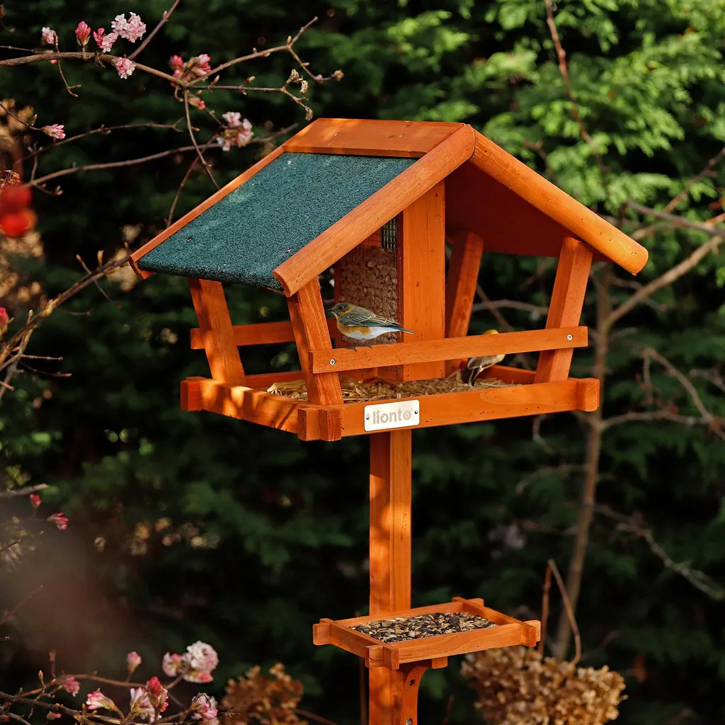 Mangeoire oiseaux bois de sapin résistant aux intempéries avec silo 1m - 2