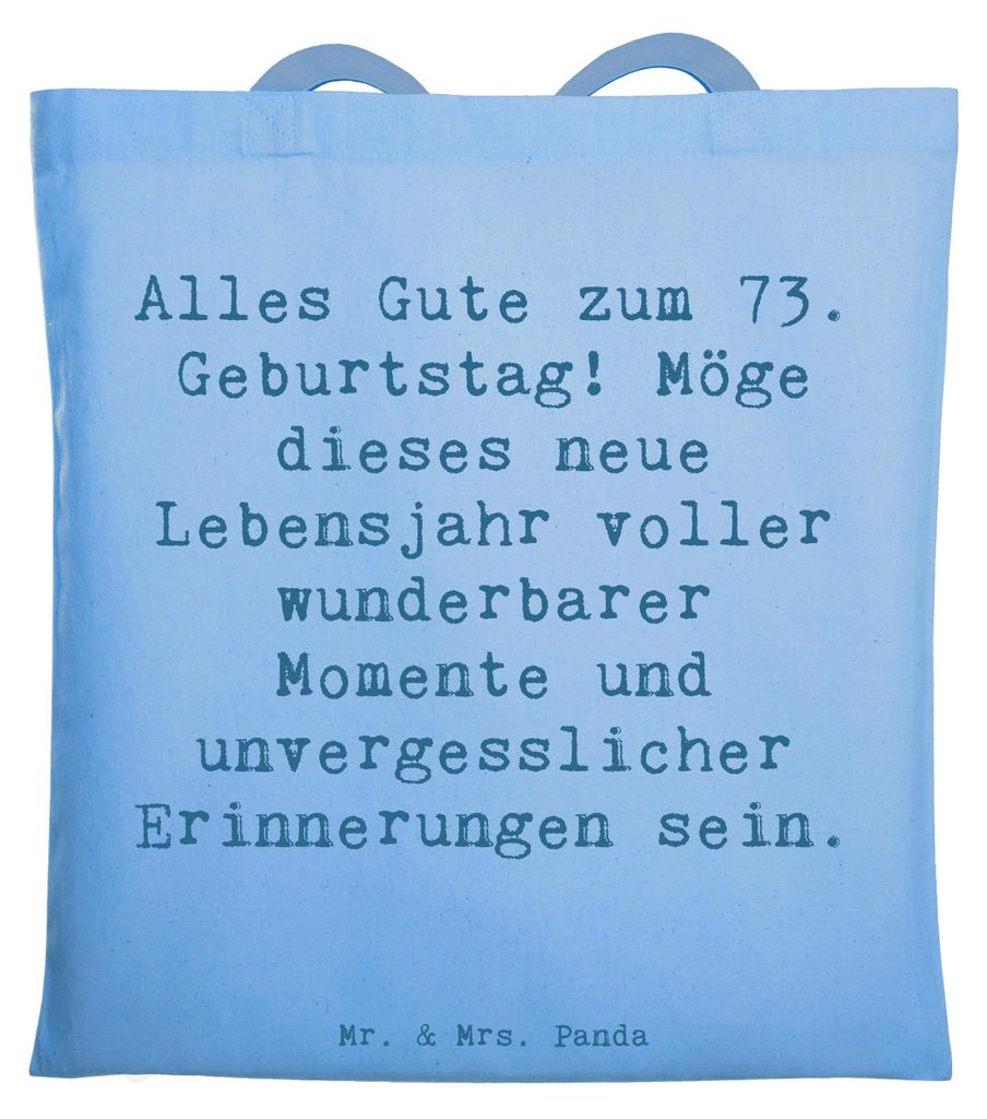 Mr. & Mrs. Panda Uni Tasche Spruch 73. Geburtstag - Sky Blue - Geschenk, Laptoptasche, Geschenke, handgefertigt, Einkaufstasche, Jutebeutel, Liebe,...