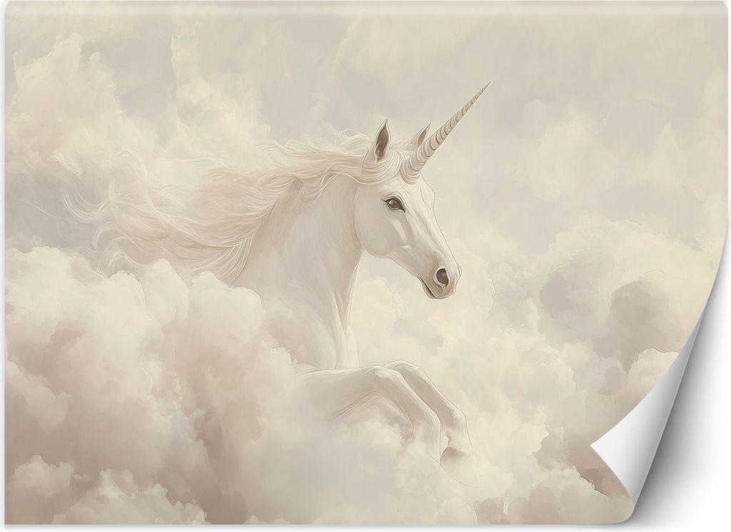 Vlies fototapete für kinder Einhorn in beigen Wolken 200x140 cm Feeby Beige inkl. Kleber einfache Montage
