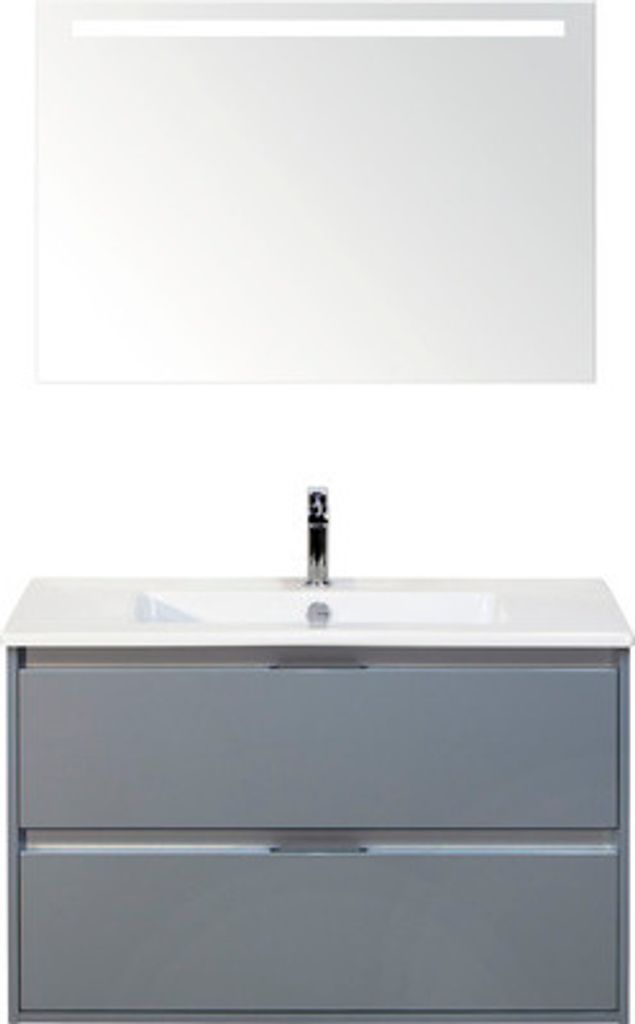 Badmöbel-Set Sanox Porto BxHxT 91 x 170 x 51 cm Frontfarbe eisgrün mit Waschtisch Keramik weiß und Keramik-Waschtisch Sp