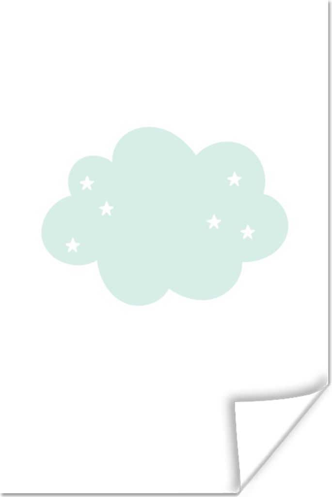 MuchoWow Poster Wolke - Sterne - Pastell - Kinder - Baby 60x90 cm - Wanddekoration