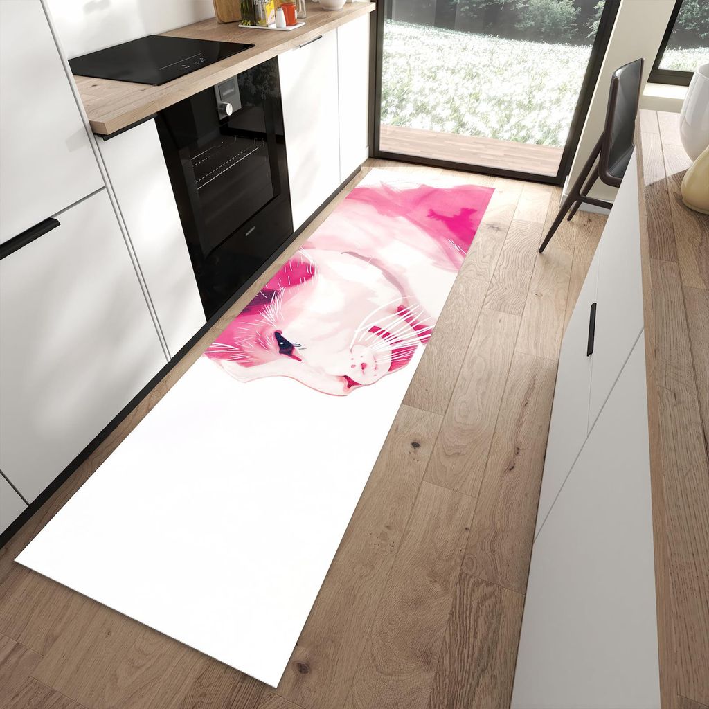 Küchenteppich 80x280cm rutschfest & abwischbar PVC Läufer - Katzenportrait