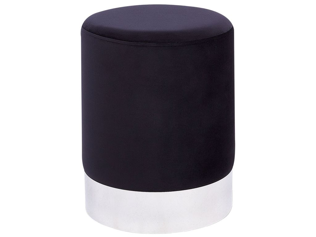 BELIANI Pouf Schwarz Samt Silber Metall Rund Flur Wohnzimmer Salon Schlafzimmer Deko Sitzhocker