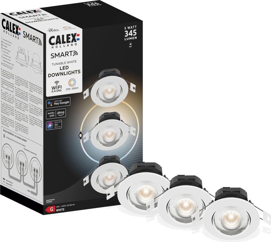 Calex Smart LED Einbaustrahler, Weiß, neigbar, RGB-Farben & Produktbild 
