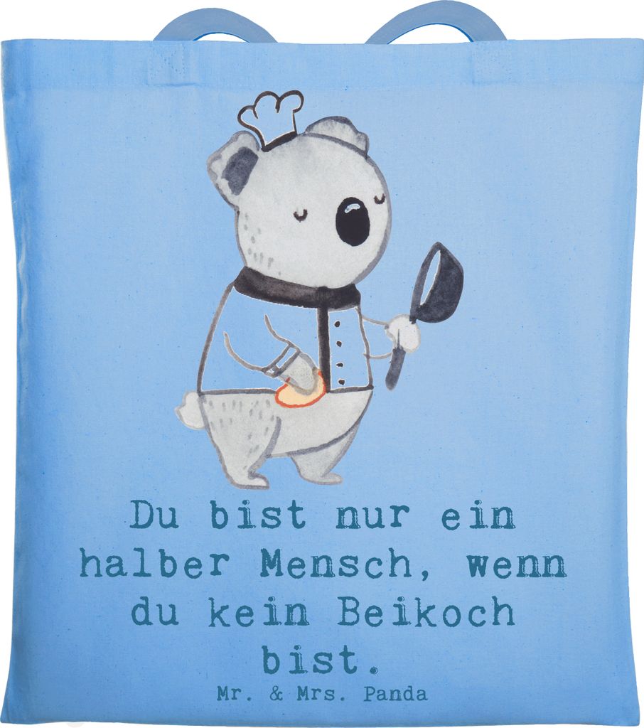 Mr. & Mrs. Panda Tote Bag Beikoch Herz - Sky Blue - Geschenk, Gastronomie, Spruch, Restaurant, dokumententasche, Jutebeutel, Koch, Stoffbeutel, Tas...