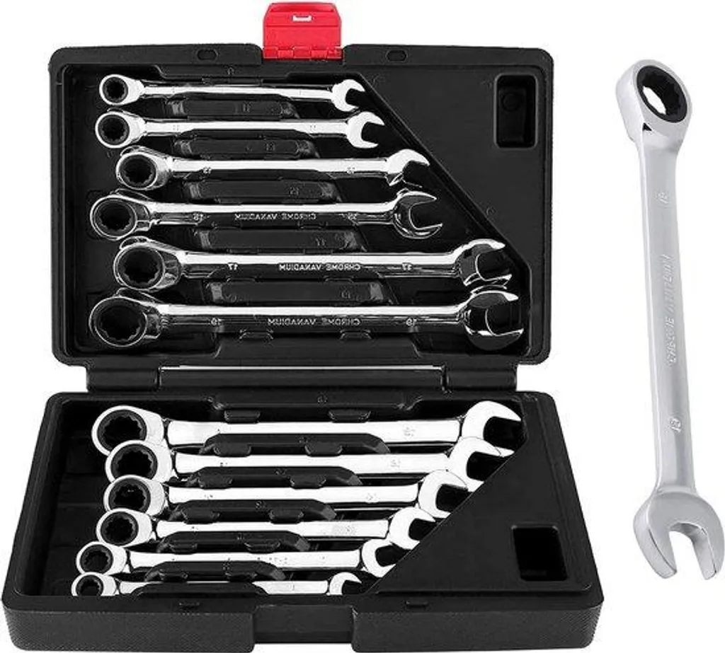 Set de clés mixtes à cliquet 8-19 mm pour travaux de précision et bois