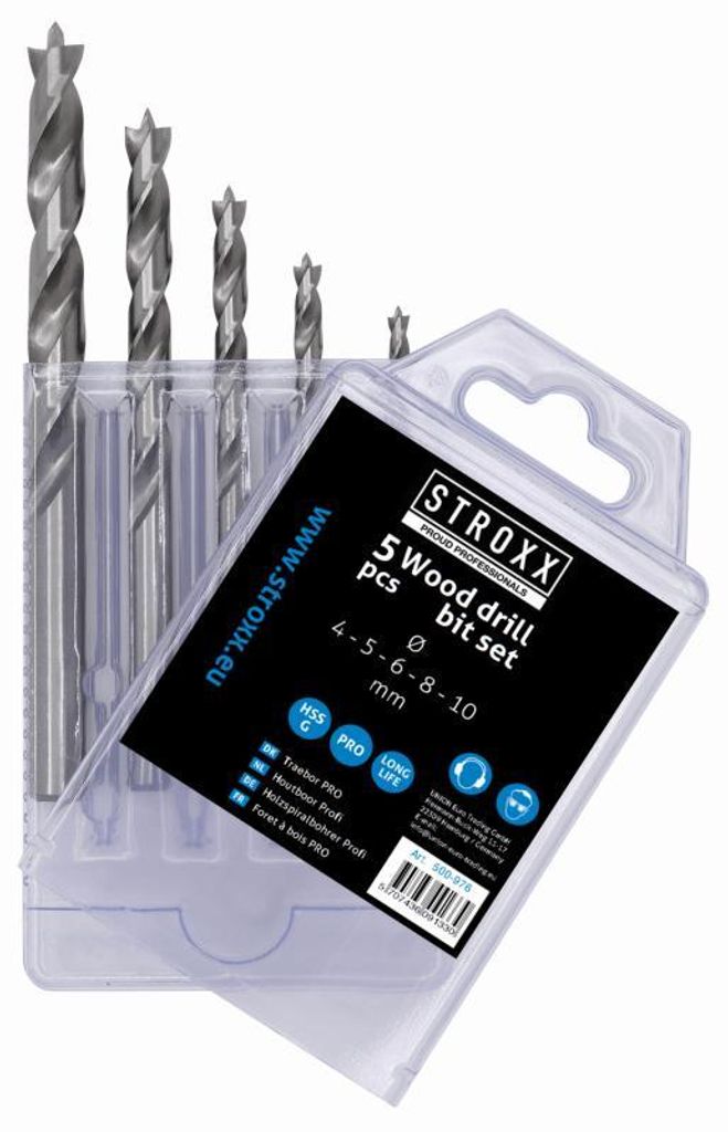 STROXX HSS-Holzspiralbohrer-Set im Multipack 5-tlg 4 ,5 ,6, 8, 10mm