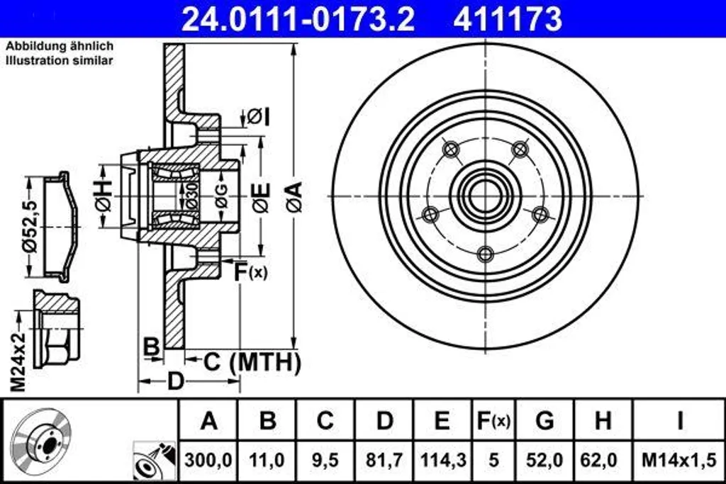 Disque de frein ATE 24.0111-0173.2 d'origine OE 402022291R pour Laguna