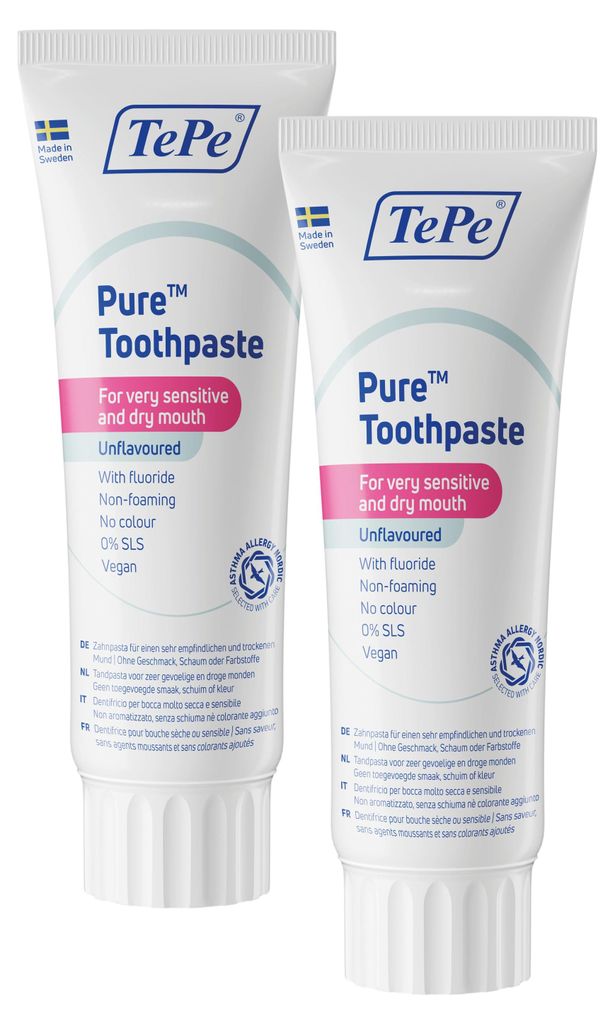 2er-Set TePe Zahnpasta Pure, Ohne Geschmacksstoffe Produktbild 