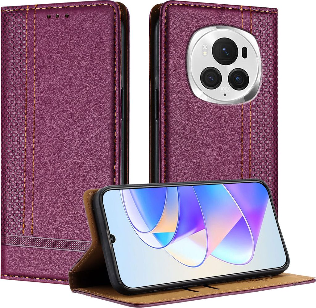Handyhülle für Honor Magic6 Pro Leder Flip Klappbare Schutzhülle mit Standfunktion Lila