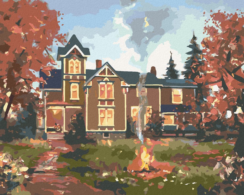 Zuty - Malen nach Zahlen - BRAUNES HAUS IM HERBST (D. RUSTY RUST), 40x50 cm, ohne Keilrahmen