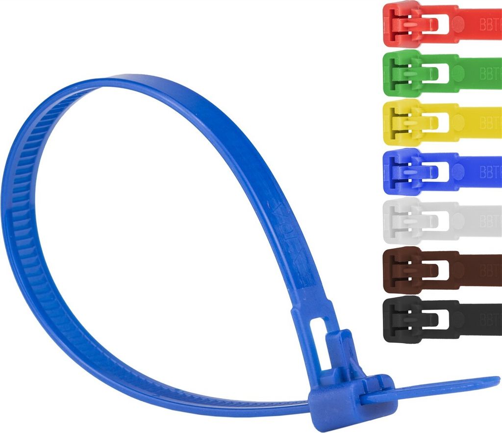 Kabelbinder UV-beständig Polyamid 6.6 wiederlösbar wiederverwendbar schwarz weiß 540mm x 7,6mm blau 100 Stück
