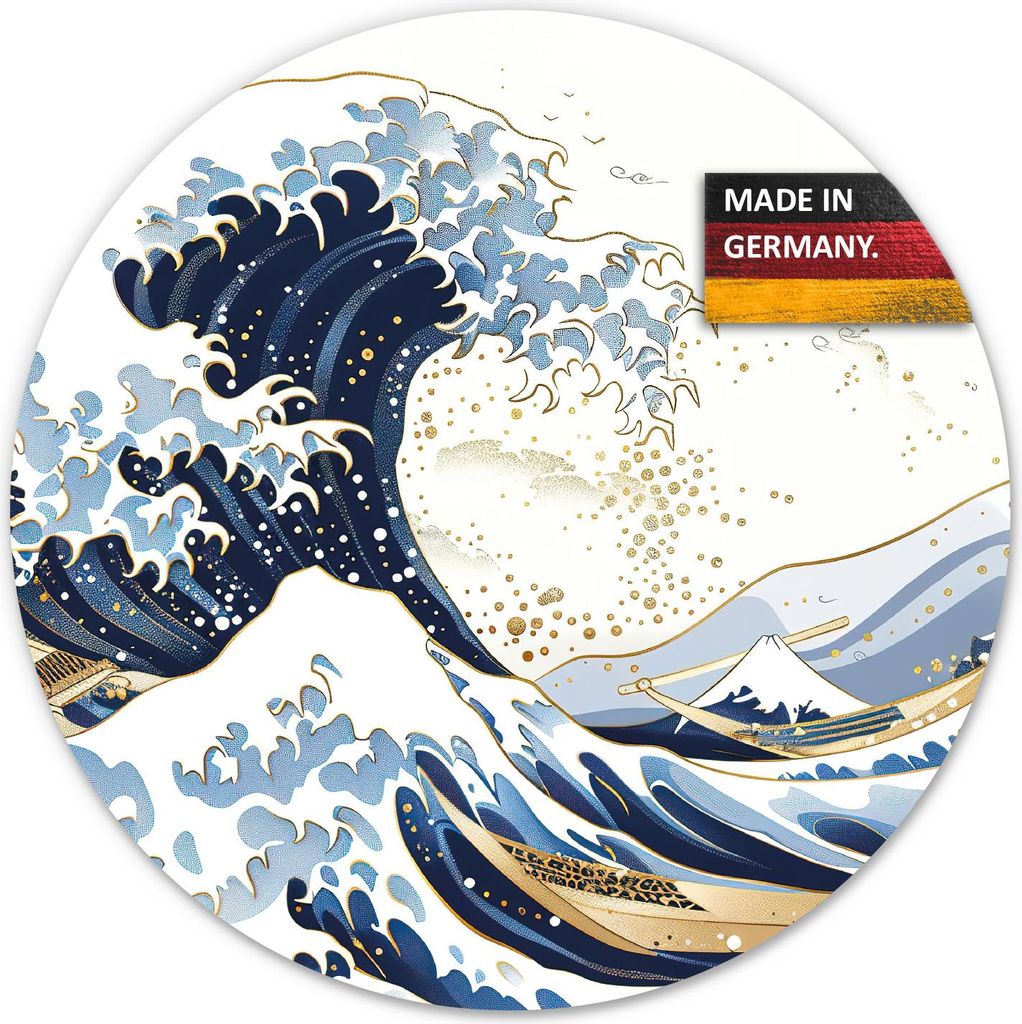 younikat Mauspad mit der großen Welle Motiv I Ø 22 cm rund I Mousepad in Standard-Größe I rutschfest I Japanisch Blau I dv1459