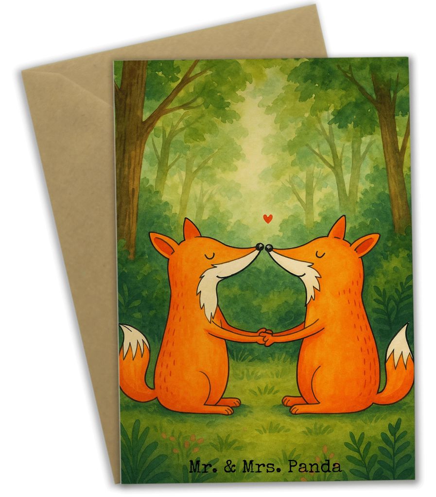 Mr. & Mrs. Panda Glückwunschkarte Füchse Liebe Design - Weiß - Geschenk, osterkarten, Partner, kommunionskarte, Fox, Fuchs, weihnachtskarten, Pa...